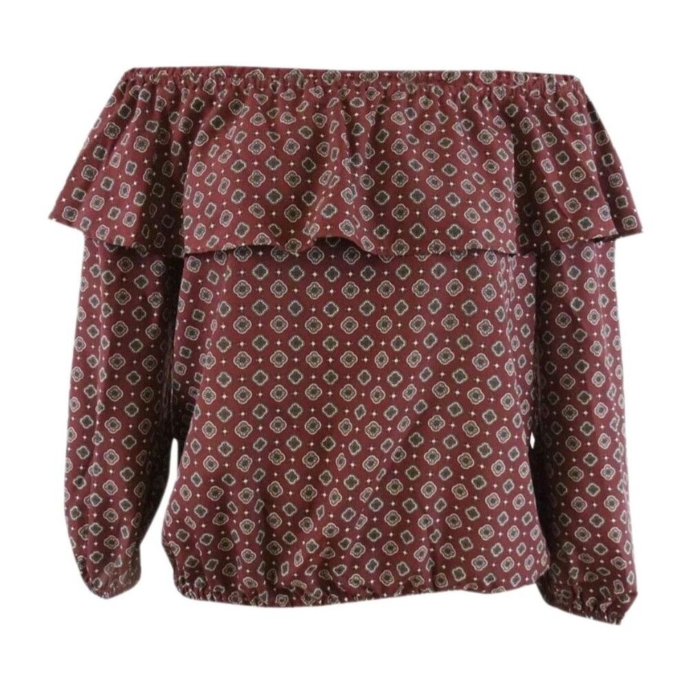 Michael Kors Off The Shoulder Geometric Print Peasant Top Blouse Women Size 2X